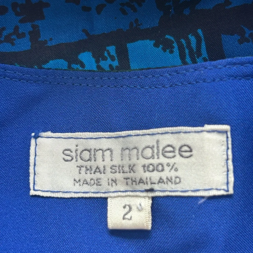 Thai silk by SIAM MALEE  blue / Green Patterned Women's light top sz 2